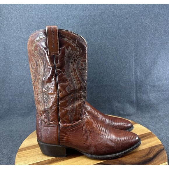 Dan Post Men's Vintage Teju Lizard Antique Tan Boots Model DP2351R Size 10.5 D - Picture 1 of 16